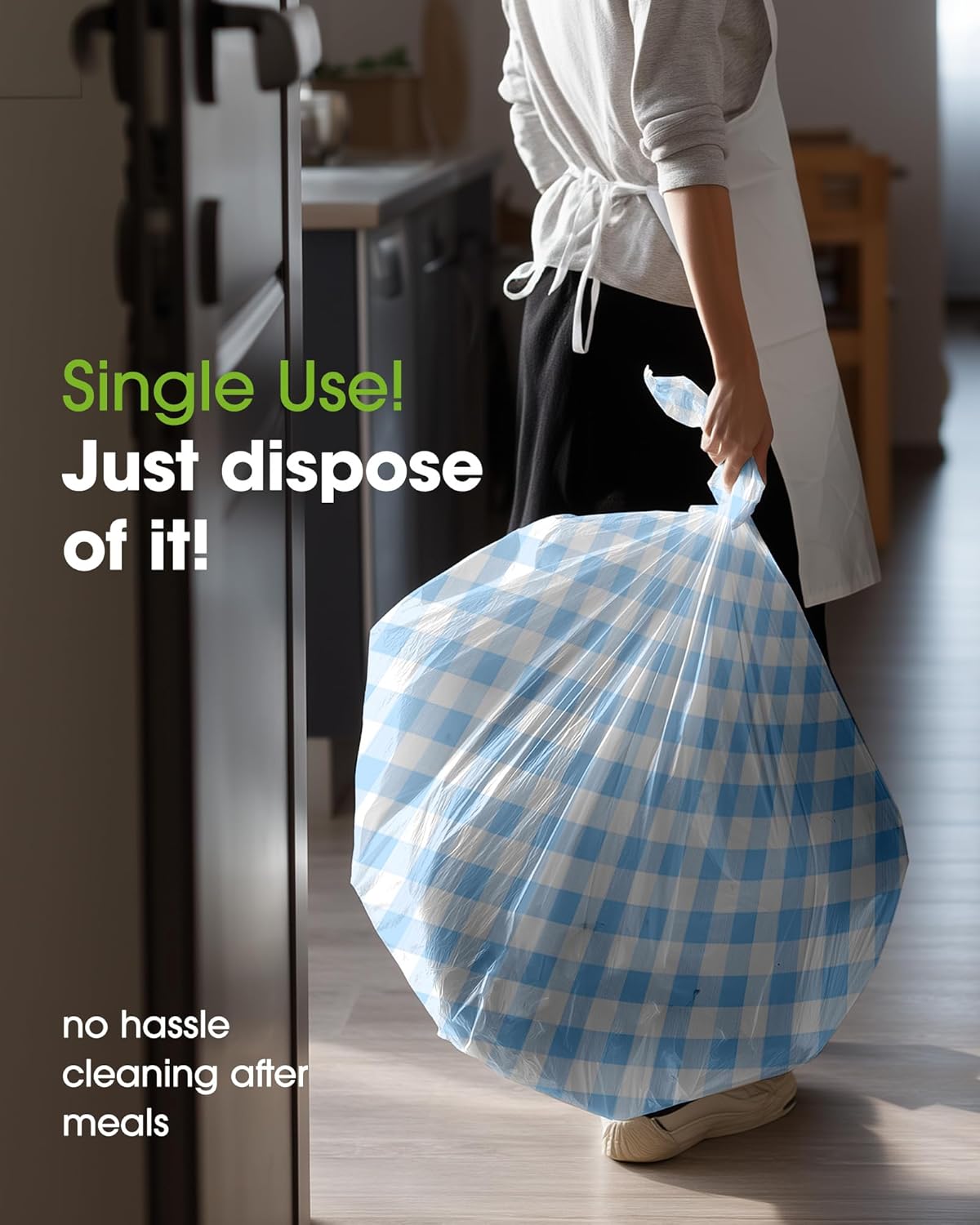 Pureegg Disposable Plastic Tablecloths - 8 Pack, 54 x 108 Inch, Leakproof Blue & White Gingham Design