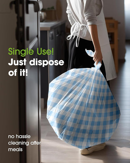 Pureegg Disposable Plastic Tablecloths - 8 Pack, 54 x 108 Inch, Leakproof Blue & White Gingham Design