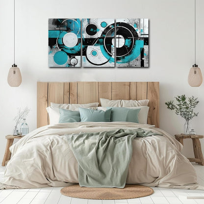 SWQYLB Teal Abstract Wall Art - Blue & Gray Geometric Canvas Print Set | Framed 12" x 16" x 3 Pieces for Home Decor