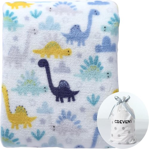 CREVENT Cozy Fluffy Warm Fleece Baby Crib Blanket - 30''x40'' Dinosaur Design for Infants & Toddlers