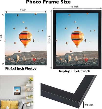 JCJMY 4x5 Picture Frame - Black Wall Mount & Tabletop Display | Shatter-Resistant Plexiglass
