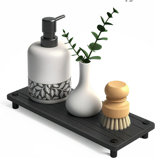 Skiennix Quick Dry Sink Caddy - Water Absorbing Stone Tray & Faucet Mat | Kitchen & Bathroom Organizer