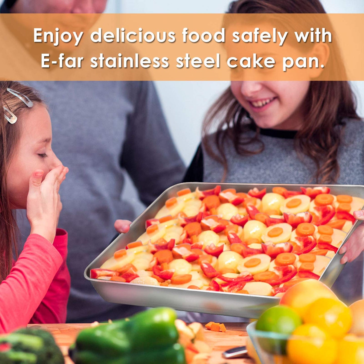 Baking Pans Set of 2, E-far 12.4” x 9.6” x 2” Stainless Steel Rectangular Cake Pans, Baking Sheet Pan for Lasagna Brownies Casseroles, Non-toxic & Healthy, Dishwasher Safe