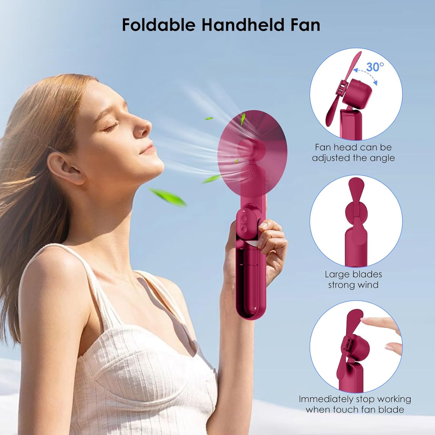 Skiennix 4-in-1 Portable Mini Handheld Fan - USB Rechargeable Travel Fan for Summer Concerts | Red