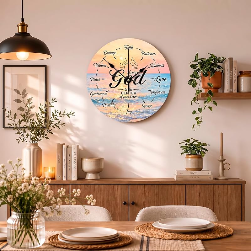 12 Inch Bible Verse Clock Put God First - Christian Wall Clock, Silent Non-Ticking