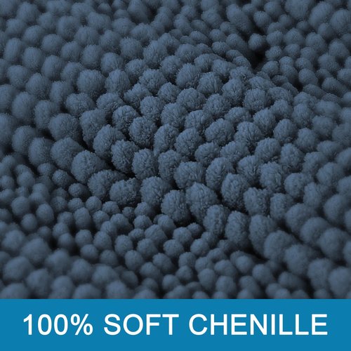 H.VERSAILTEX Bathroom Rug Sets 2 Piece Bath Mats Non Slip Thick Soft Chenille Striped Bath Rug achine Washable Shower Floor Rugs for Tub, Shower and Floor (Blue Indigo, 47" x 17"/17" x 24")