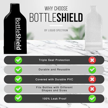 Bottle Shield Reusable Wine Protector Travel Bag (3-Pack) - Bubble Cushioning Wrap Suit - Unbreakable Bottle Sleeve, Leak Proof - Wine Tote Bags Accessory for Suitcase Luggage, Black