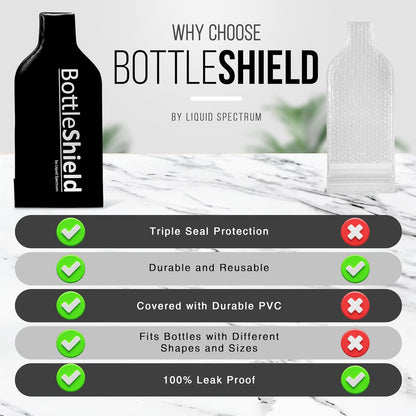 Reusable Wine Protector Travel Bag by Bottle Shield (6-pack) - Bubble Cushioning Wrap Suit - Unbreakable Bottle Sleeve, Leak Proof - Wine Tote Bags Accessory for Suitcase Luggage, Black