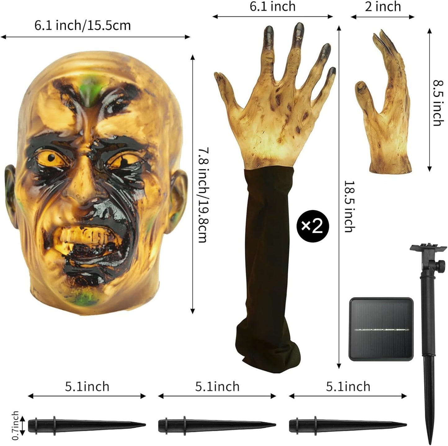 Halloween Decorations Outdoor Lighted Zombie Groundbreaker Decoration, Creepy Zombie Face and Arms Lawn Stakes Graveyard Halloween Décor, Solar Powered Ground Breaker Skeleton Halloween Decor