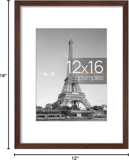 Upsimples 12x16 Picture Frame - Versatile Display for 8.5x11 Photos with Mat or 12x16 Without | Brown, 1 Pack