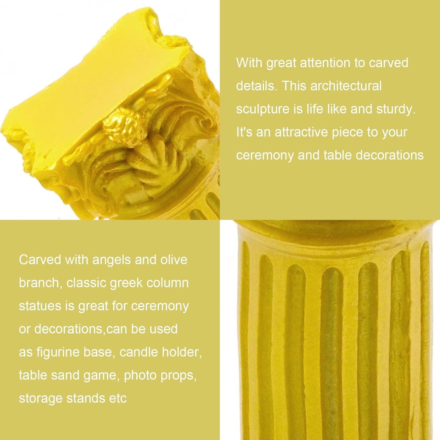Saihisday Miniature Roman Pillar Candle Holders - 5Pcs Resin Greek Column Figurines for Wedding & Christmas Decor | Yellow