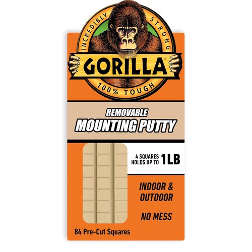 Gorilla Mounting Putty - Non-Toxic, Removable & Repositionable Wall Putty | Natural Tan, 84 Pre-Cut Squares