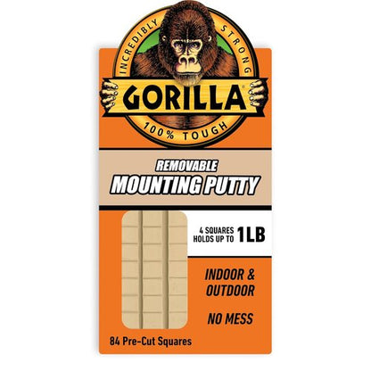 Gorilla Mounting Putty - Non-Toxic, Removable & Repositionable Wall Putty | Natural Tan, 84 Pre-Cut Squares