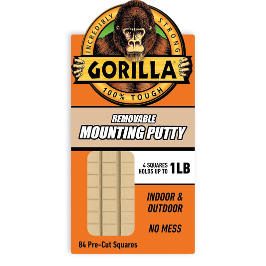 Gorilla Mounting Putty - Non-Toxic, Removable & Repositionable Wall Putty | Natural Tan, 84 Pre-Cut Squares