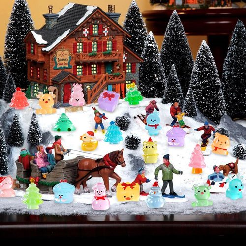 DIYDEC Mini Christmas Luminous Figurines - 40 Glow-in-the-Dark Resin Miniatures for Holiday Decor