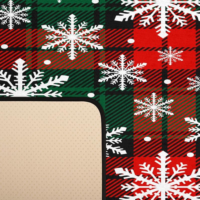 Christmas Snowflake Plaid Runner Rug 2' x 6' - Non-Slip Washable Hallway Mat, Holiday Decor (A01)