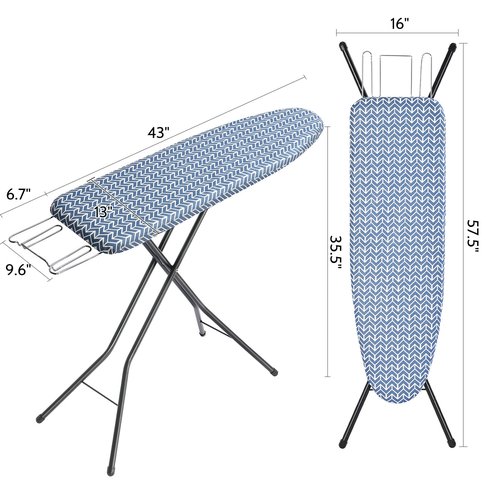 APEXCHASER Ironing Board Full Size, Iron Board with Ironrest, Lightweight Iron Table Stand Adjustable Height, Foldable Iron and Ironing Boards Set with Thick Padding, Sturdy Metal Legs, Blue 43x13