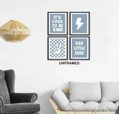 Skiennix Retro Black Checkered Poster Prints - Cool Lightning Peace Hand Sign Art | 4 Unframed 8x10 Inches for Teen Room Decor