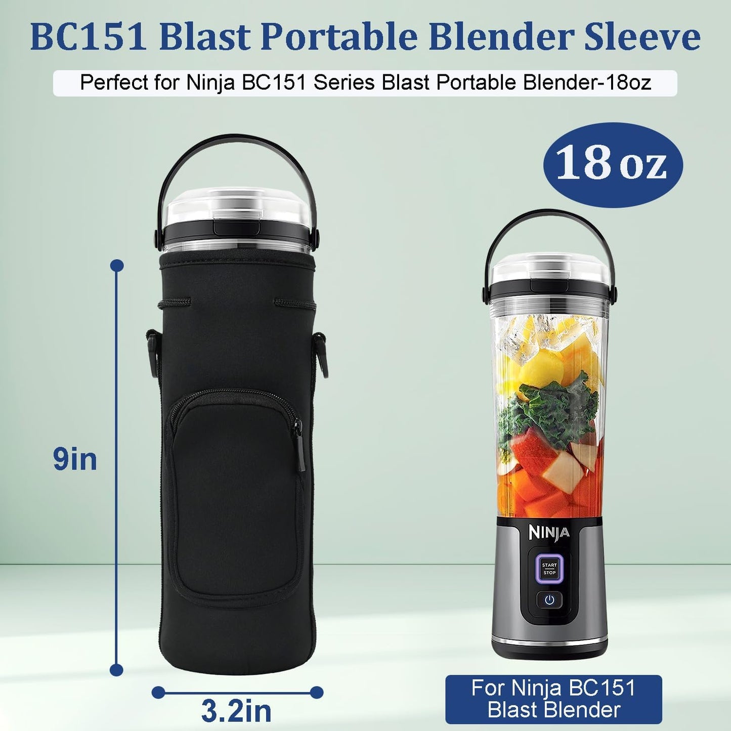 Ninja Storage Sleeve Bag - Portable Blender with Shoulder Strap & Accessory Pocket | Black