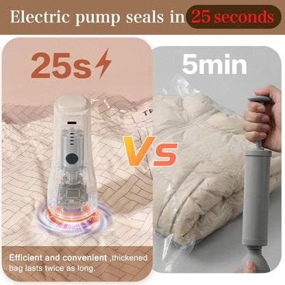 QcoQce Vacuum Storage Bags - Rechargeable Electric Pump for Space-Saving Travel & Seasonal Storage