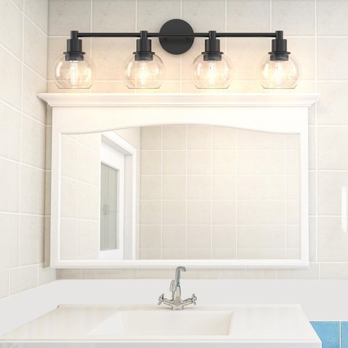 Espird 4 Lights Bathroom Vanity Light Fixtures Black, Bathroom Lights Over Mirror, Industrial and Farmhouse 4 Lights Wall Sconce, Matte Black Globe Vanity Lighting Fixtures