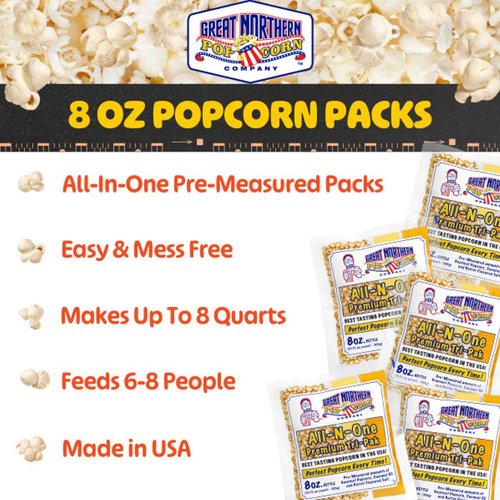 Great Northern Popcorn | Movie Theater Style 12-Count Popcorn Packs - Pre-Measured 8-Ounce Kernel, Salt & Oil