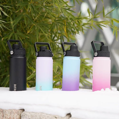BJPKPK Insulated Water Bottles - 18oz Stainless Steel with Straw Lids | Leak-Proof & BPA-Free (Army Green + Mint)