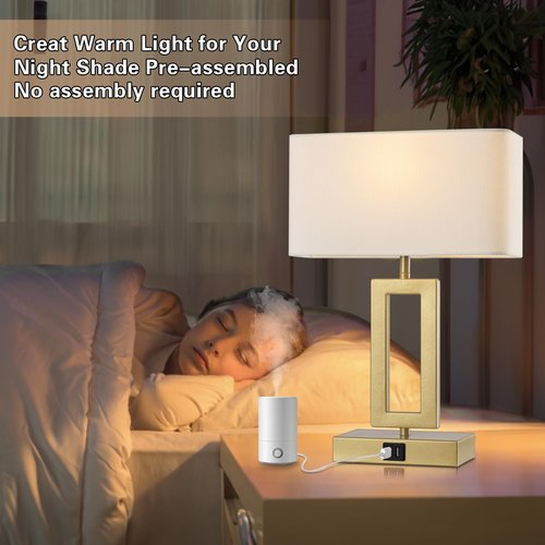 gernehop Gold Table Lamps Set of 2 with Dual USB Ports,3-Way Dimmable Touch Control Bedside Lamps,Modern Bedroom Table Lamp for Living Room,Nightstand LED Bulbs Included