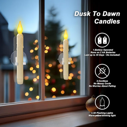 Skiennix 6 Pcs Sensor Window Candles - Flickering LED Lights with Suction Cups | Warm Yellow Glow for Xmas Decor