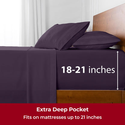 Mellanni Extra Deep Twin Sheets - 3 PC Iconic Collection Bedding - Hotel Luxury, Ultra Soft, Cooling Bed Sheets - Wrinkle, Fade, Stain Resistant (Twin, Purple)