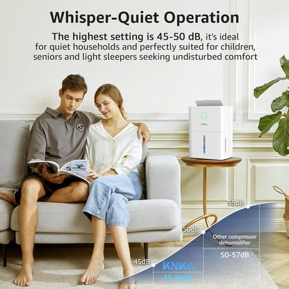 KNKA Dehumidifier - 1600 Sq.Ft. Capacity | 21 Pint Home Unit with Drain Hose & Intelligent Humidistat