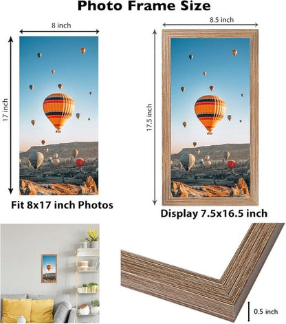 JCJMY 8x17 Rustic Brown Picture Frame - Versatile Horizontal & Vertical Wall Display for Photos