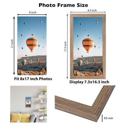 JCJMY 8x17 Picture Frame Rustic Brown for Poster Photo Picture, Horizontal and Vertical Formats for Wall Hanging, 8 x 17 Wall Gallery Poster Photo Frame for 8 by 17 Photos Posters, Rustic Brown