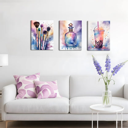 Skiennix Framed Teen Girls Bedroom Wall Art - Colorful Fashion Makeup & Drink Prints | 12x16 Inch Decor
