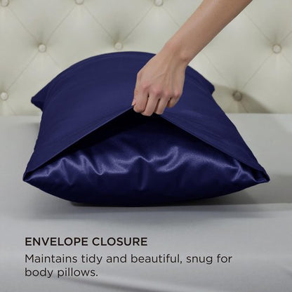 Bedsure Body Pillow Cover 20x54 Inches - Navy Satin Similar to Silk Pillowcase for Hair and Skin, Cooling and Silky Long Body Pillow Pillowcase for Adults with Envelope Closure, Gifts for Women Men