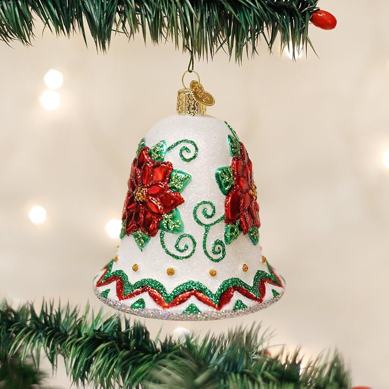 Poinsettia Bell Glass Ornament - Hand Blown Holiday Decoration, Old World Christmas (Variation: Poinsettia Bell)