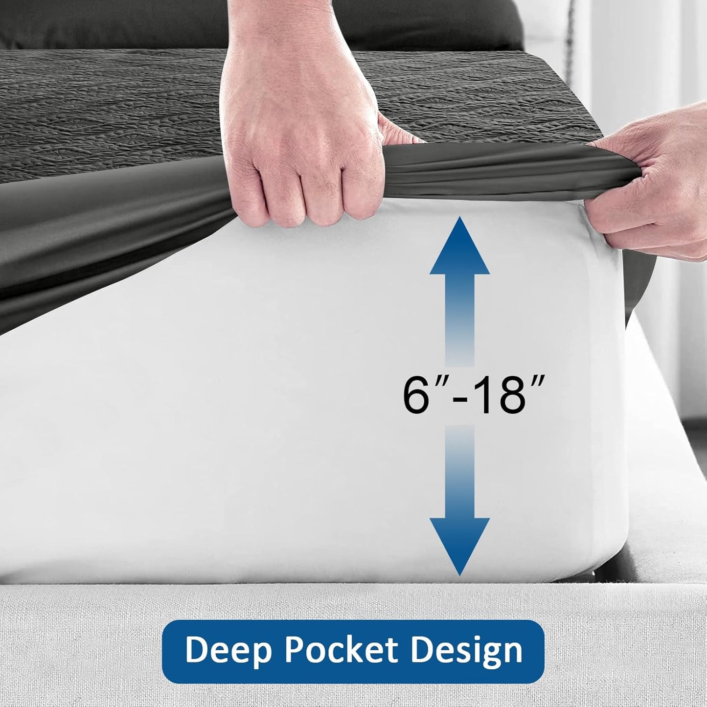 Sufdari Twin Waterproof Mattress Cover - Breathable & Noiseless Quilted Pad | Ultra Soft, Dark Grey, Fits 8-18" Deep Pocket