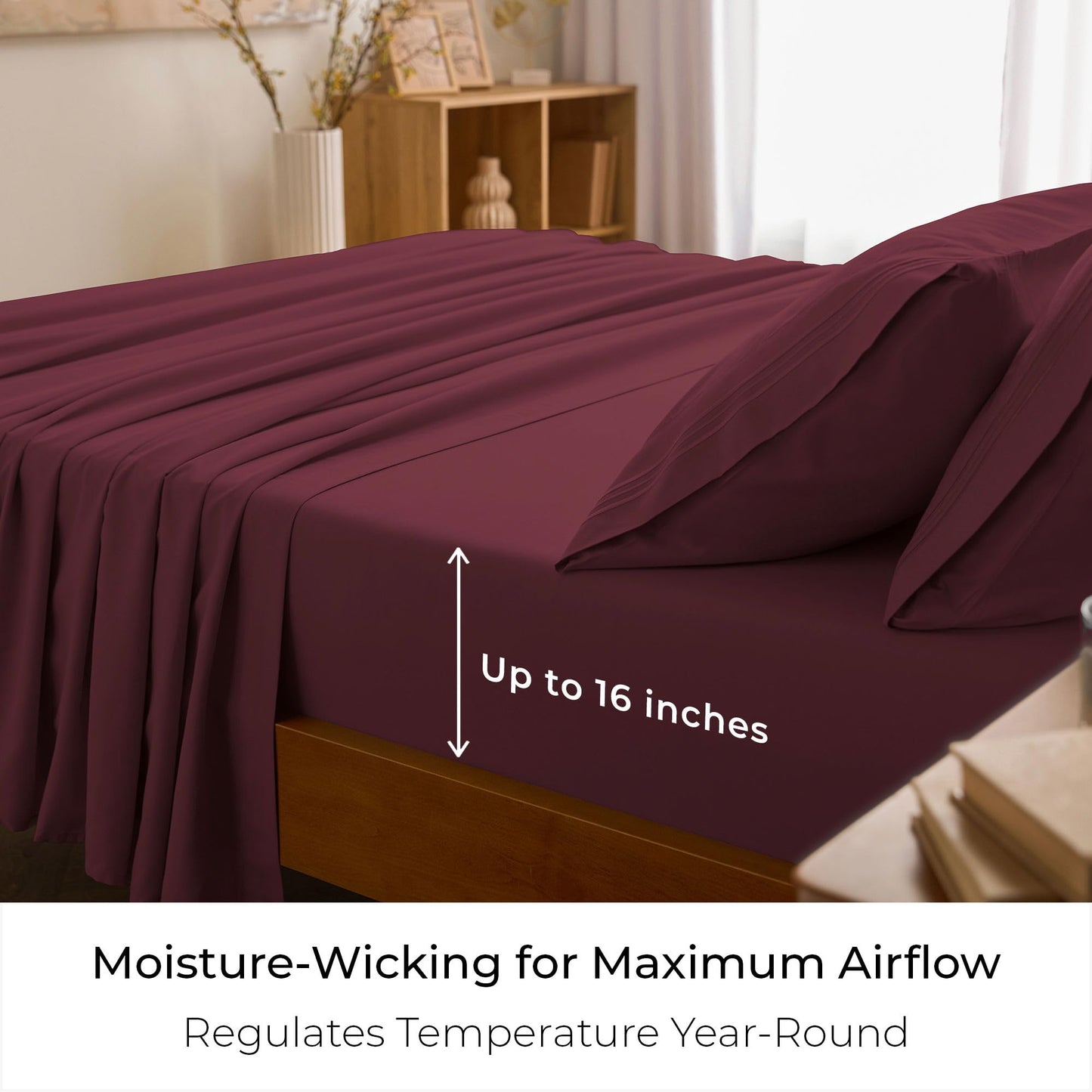 Mellanni Queen Sheets Set - 4 PC Iconic Collection Bedding - Hotel Luxury, Extra Soft, Cooling Bed Sheets - Wrinkle, Fade, Stain Resistant (Queen, Burgundy)