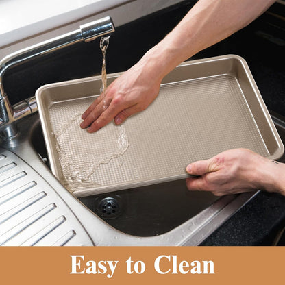 Skiennix Nonstick Baking Pan Set - Heavy Duty Cookie Sheets for Perfect Baking | 9x13in & 10x15in, Gold