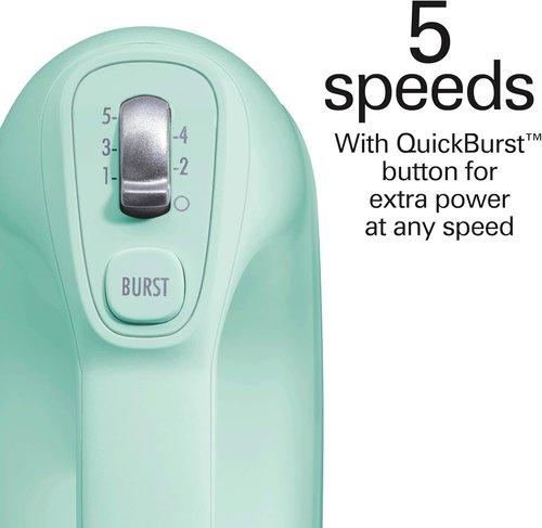 Hamilton Beach Professional 5-Speed Electric Hand Mixer - QuickBurst with Snap-On Storage Case, Mint