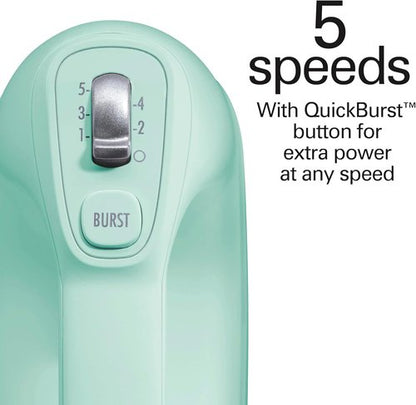 Hamilton Beach Professional 5-Speed Electric Hand Mixer - QuickBurst with Snap-On Storage Case, Mint