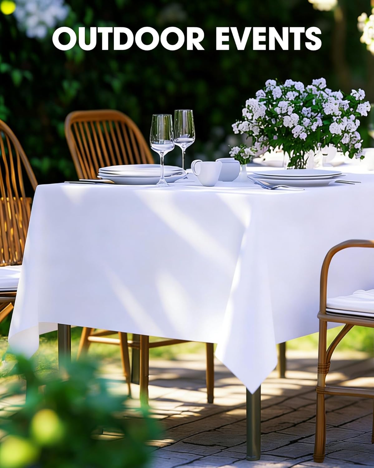 Pureegg Rectangle Table Cloth - Durable 60" x 102" Polyester Tablecloths | Reusable & Washable for Outdoor Events, Weddings, Picnics, 2 Pack, White