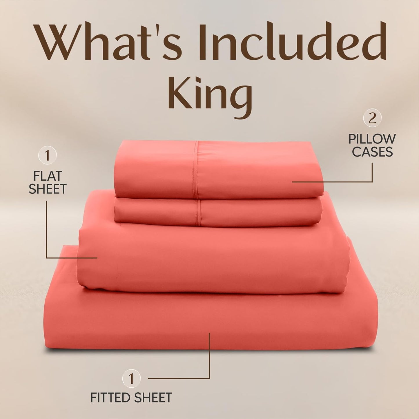 Utopia Bedding King Size Sheet Set - Soft, Breathable Microfiber | 4-Piece in Coral, Oeko-Tex Certified
