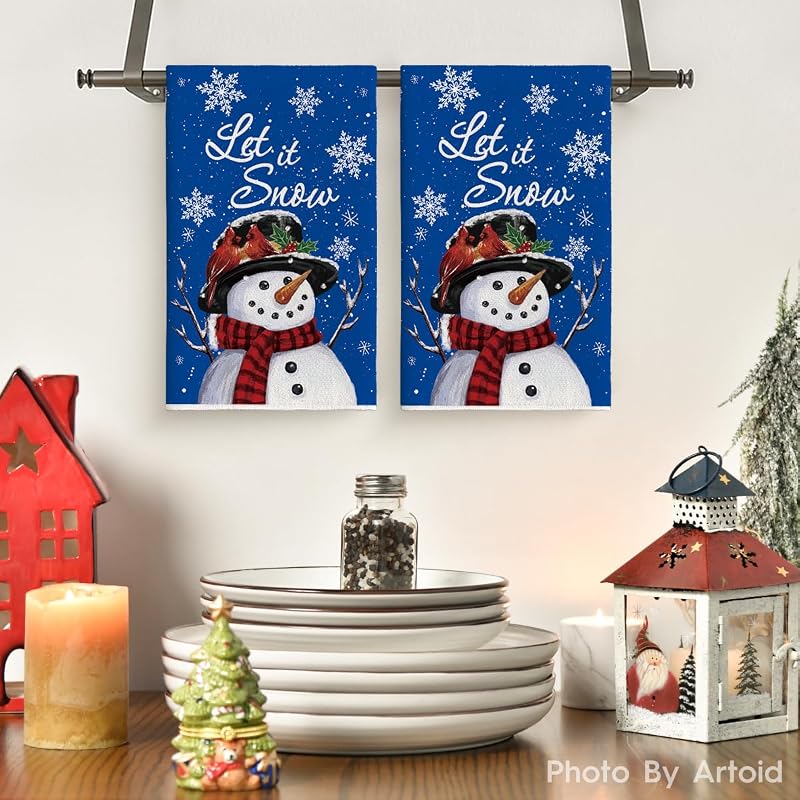 Blue Snowman Kitchen Towels Set of 2 – 18 x 26 Inches (Variation: Blue+2) Artoid Mode