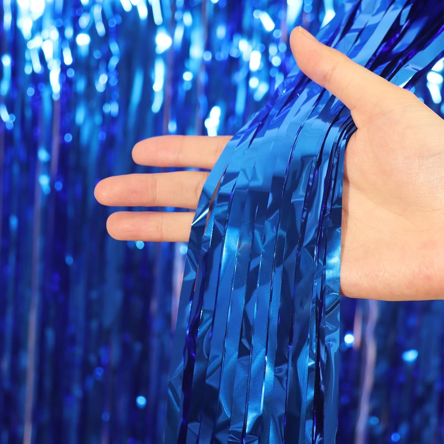 Voircoloria Blue Foil Fringe Backdrop Curtains - 3 Pack Tinsel Streamers for Parties & Events | 3.3x8.2 Feet
