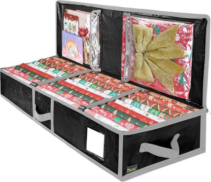 BALEINE Soft Christmas Wrapping Paper Storage Bag - 40" Durable PE with Flexible Partitions & Pockets (Black)