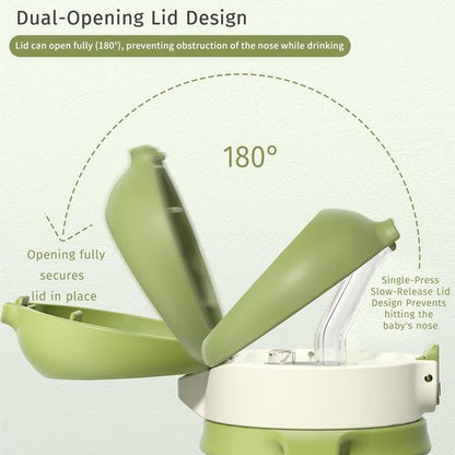 Evorie Tritan Spill-Proof Toddler Straw Sippy Cup - 10 oz, BPA-Free, Green Dino | Ideal for Ages 1-3