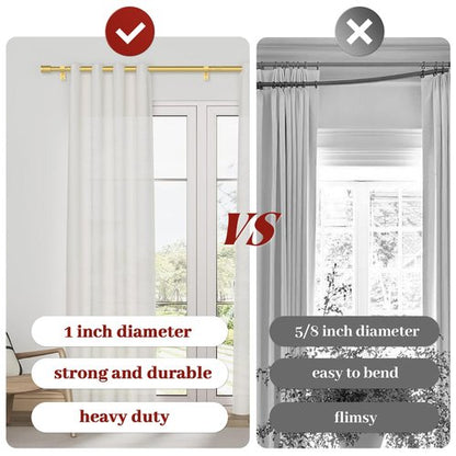 Kuianroll Heavy Duty Stainless Steel Curtain Rods, 1 Inch Diameter, 66 to 120 Inch, Gold, Wall Mounted, 40 lbs Weight Capacity