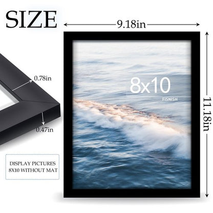 Fisnish 8x10 Picture Frame, for Tabletop Display, Horizontal or Vertical Wall Mounting, Black