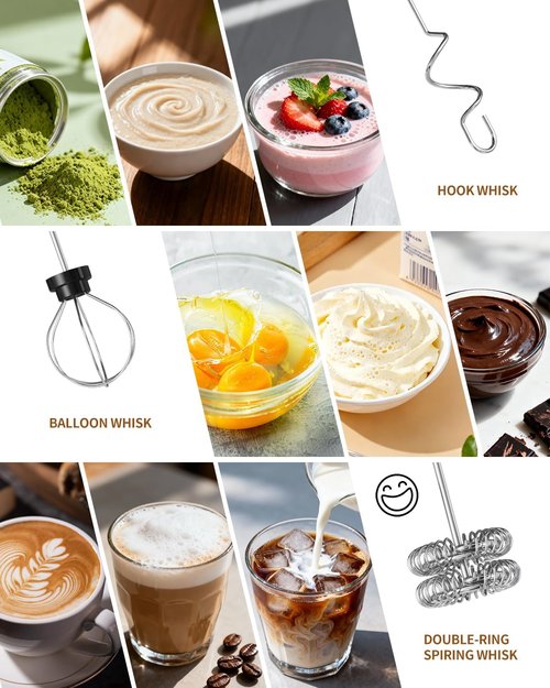CIRCLE JOY Rechargeable Handheld Milk Frother - 3 Speeds, 3 Whisks & Stand | Perfect for Lattes, Cappuccinos & More